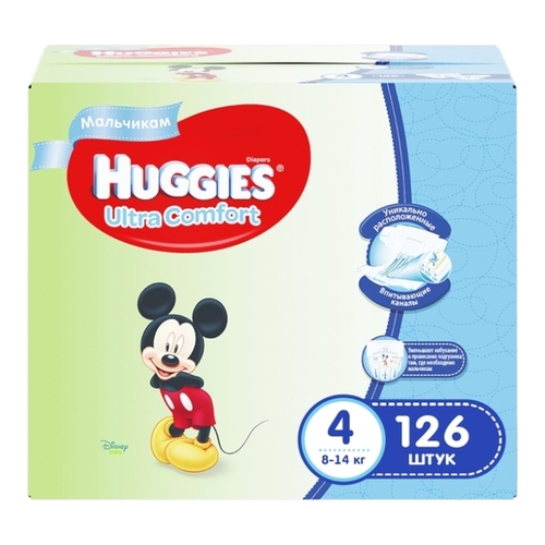 

Подгузники Huggies Ultra Comfort для мальчиков 4 (8-14 кг) 126 шт