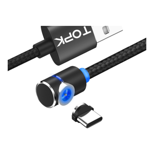 

Магнитный светодиодный USB-кабель TOPK F-Line1 с угловым магнитным коннектором для iPhone X 876 Plus 5S SE (CS0130010310) черный
