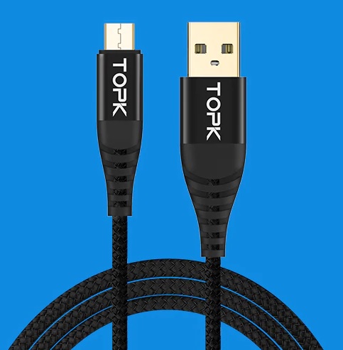 Кабель USB (2 метра) TOPK в оплетке черный(CS0142110320)