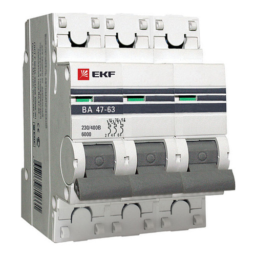 Автоматический выключатель 3P 40А (D) 6кА ВА 47-63 EKF PROxima mcb4763-6-3-40D-pro