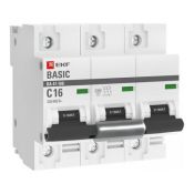 Автоматический выключатель 3P 16А (C) 10kA ВА 47-100 EKF Basic mcb47100-3-16C-bas