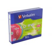 Диск CD-RW Verbatim 700Mb 8х-10x DataLife+ Slim Color (5шт) 43167